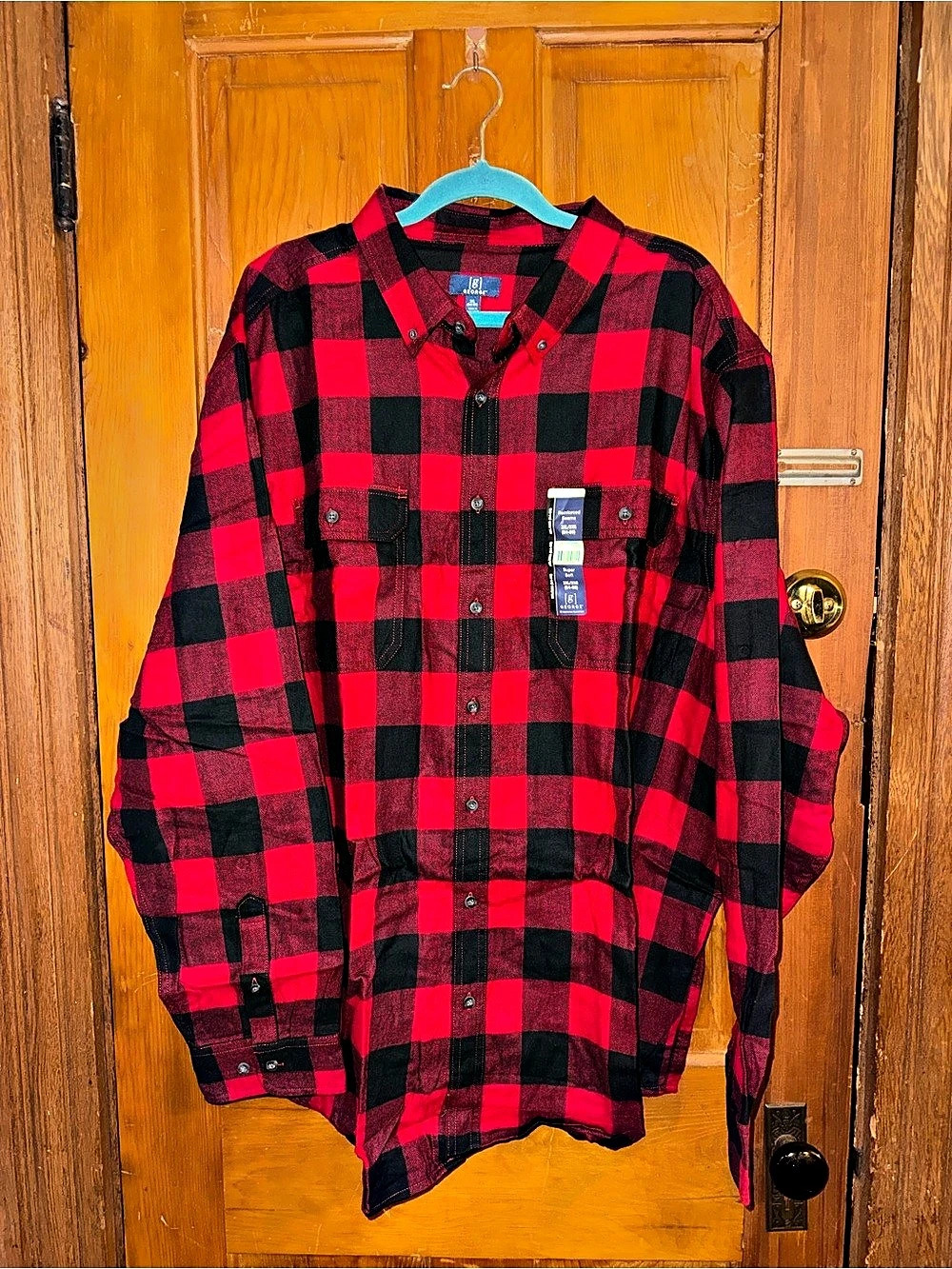 George Buffalo Plaid Button Down Flannel Shirt in Red & Black 3x NWT